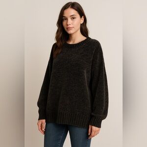 Seven7 Women's Ultra Plush Chenille Knit Crew Neck Sweater Olive Green Size XXL